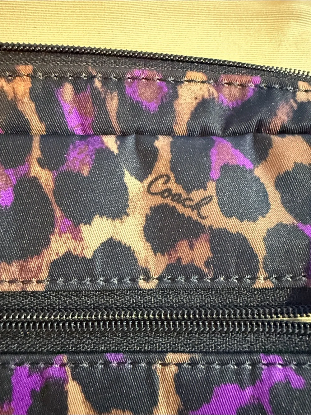 Coach Ocelot Purple Leopard Print Hanging Cosmetic Case Travel Bag
